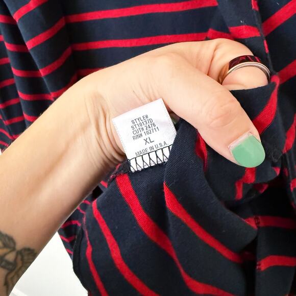 [Olivia Moon] Red Navy Striped Open Front Knit Blazer Jacket 3/4 Sleeves Size XL - Picture 11 of 11